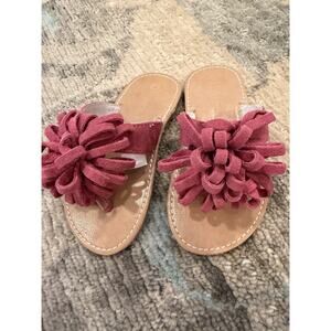 L'Amour Girls Tonal Flower Thong Sandal Leather Sz 8c NEW